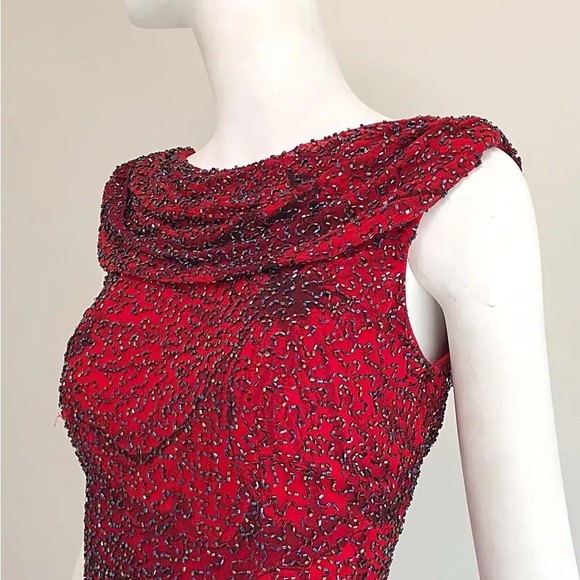 Andretta Donatello SILK red hand-beaded top VINTAGE 1990 XS -S ABSTRACT Roses - Picture 5 of 14